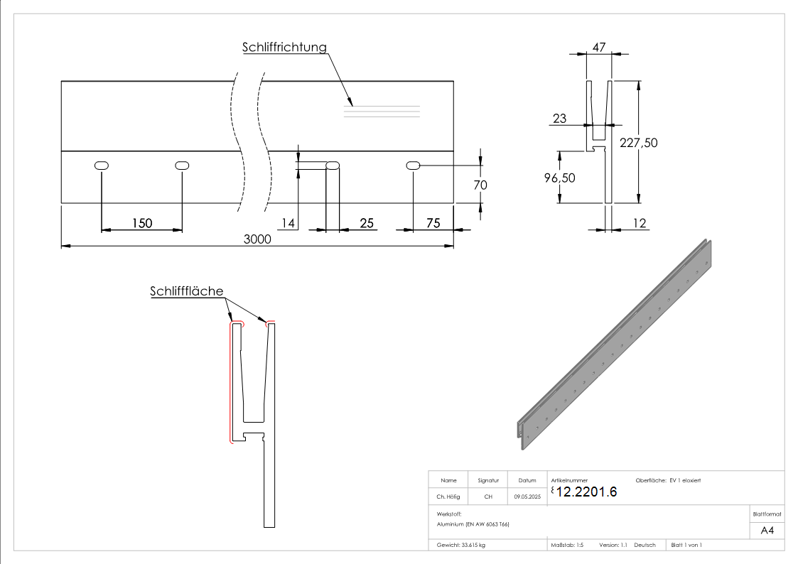 Alu-Profil - MASSIV2 - Laenge- 3000 mm - seitliche Montage - Aluminium-12-2201.6