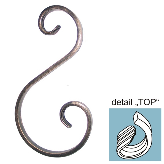 S-Zierelement Stahl roh- 170mm hoch- 12x6mm Flachstahl-89-11E241TOP170-A.4