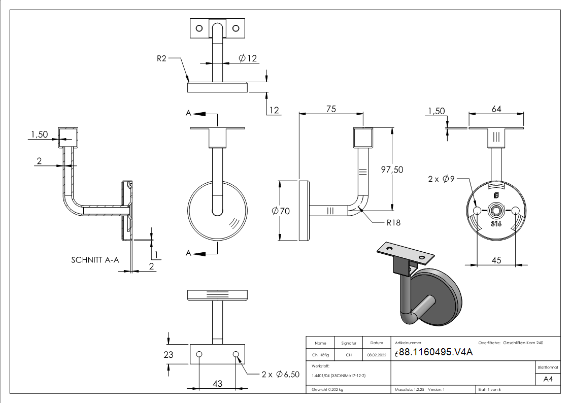 Handlaufhalter V4A fuer LED Nutrohr 24x24mm Buegel Ø 12 mm verschweisst-88-1160495.V4A
