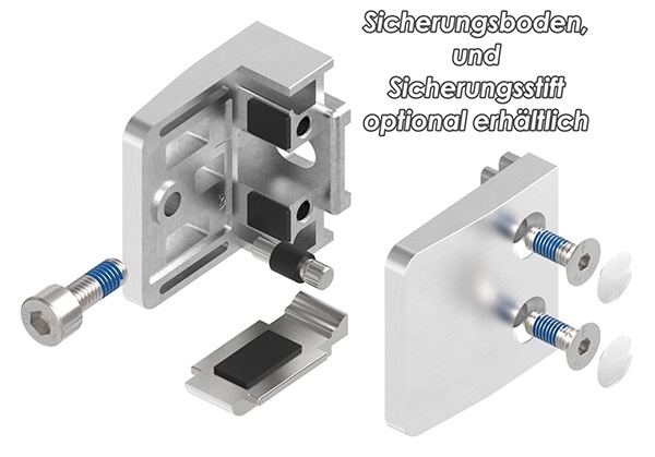 Glasklemme V2A 52 x 52 x 32-5 mm mit AbZ gerade eckig inkl- Schrauben-10-3100ABZ.4