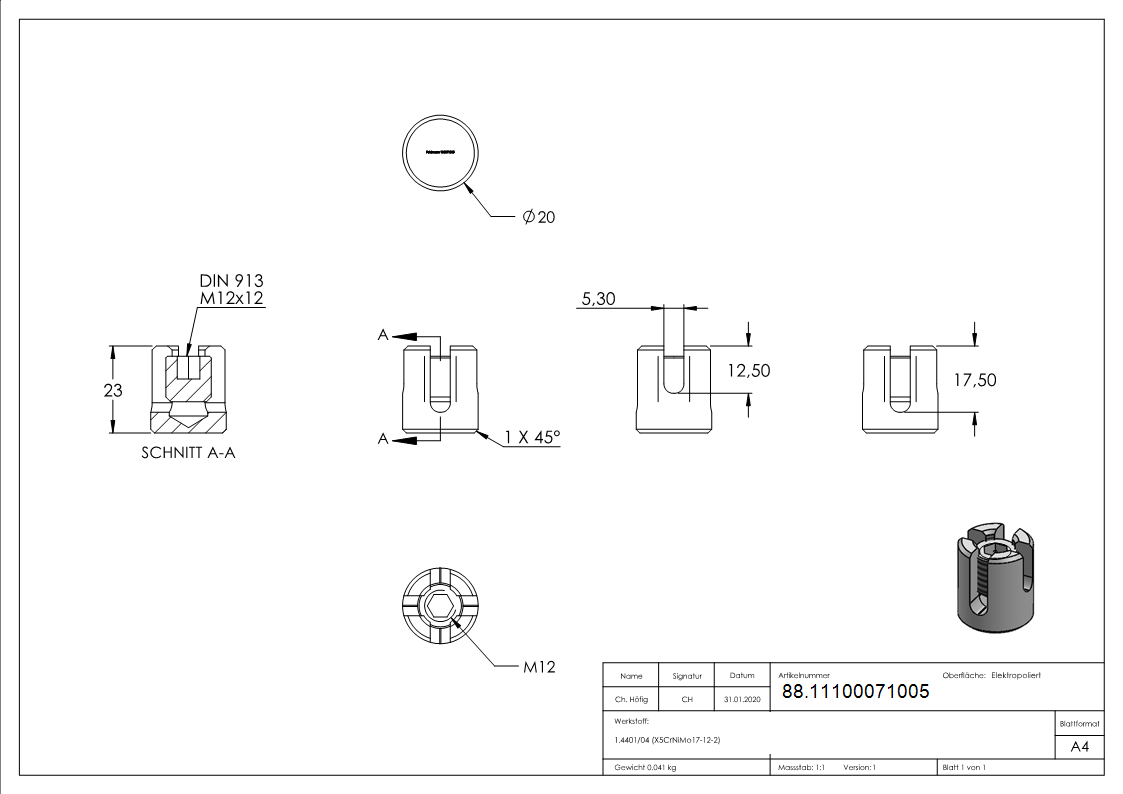 Kreuzklemme Edelstahl V4A fuer Seil Ø 5 mm Aussenbereich-88.11100071005