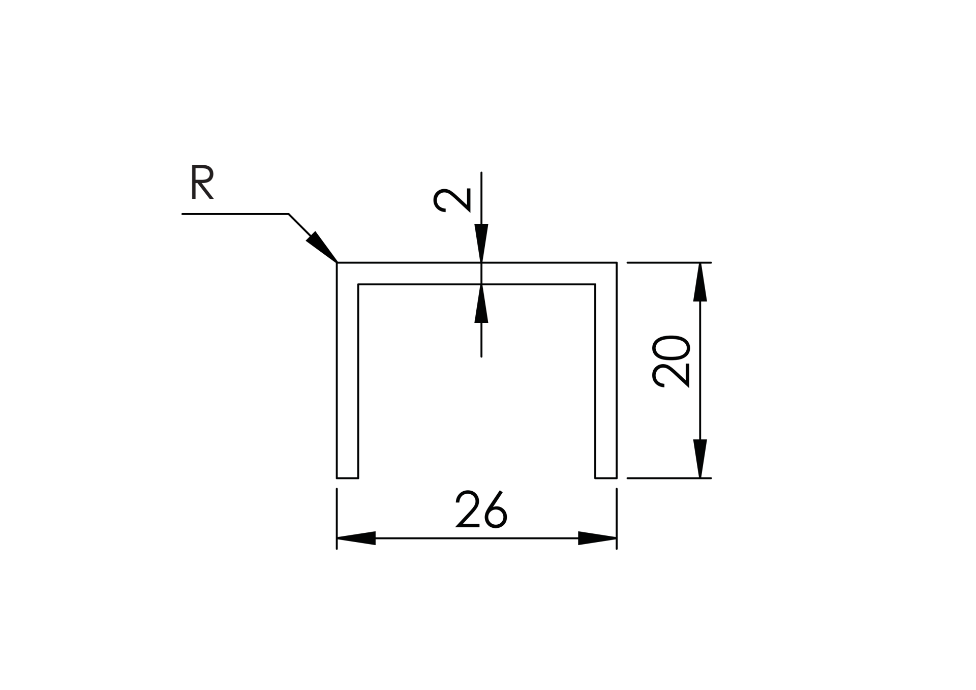 Handlaufprofil Aluminium 26 x 20 mm fuer Glas 20-00-21-52 mm schwarz eloxiert-89-11AL69010226000SEB-A.4