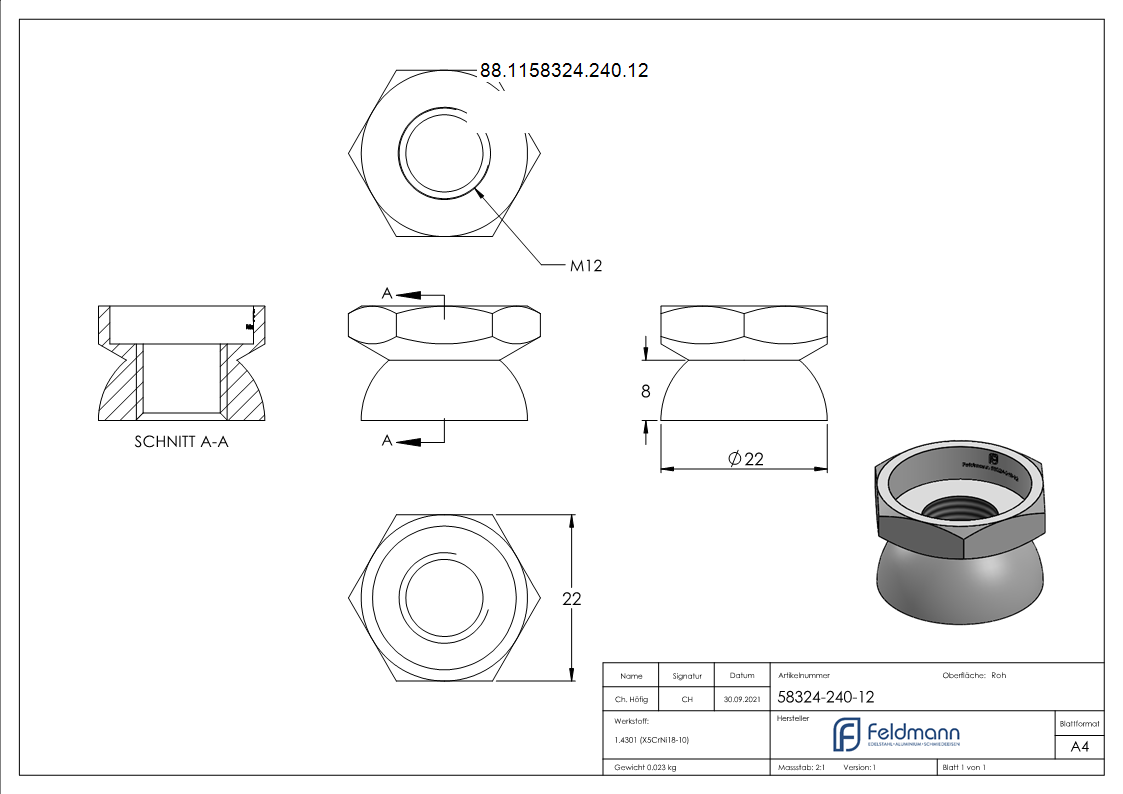 Abreissmutter Edelstahl A1-A2 M12 x 9 mit Abreissmoment 35-45 Nm-88-1158324-240.12