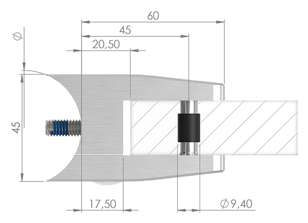 Glasklemme 60x70x45 mm AbZ fuer Anschluss Ø 60-3 mm V4A-10-3360ABZ.1