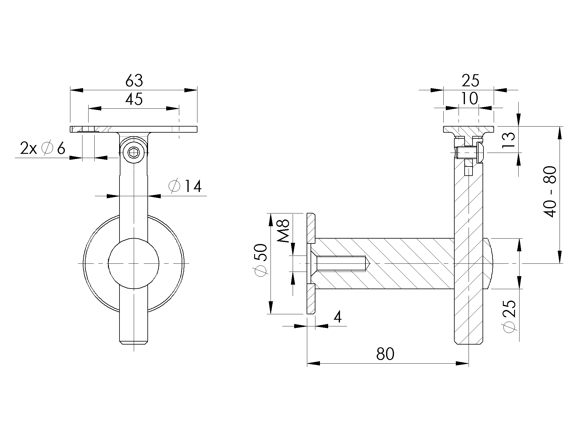 Handlaufhalter Edelstahl AISI 304 aussermittig Wand fuer Flachhandlauf-89-11A0145000-A.4
