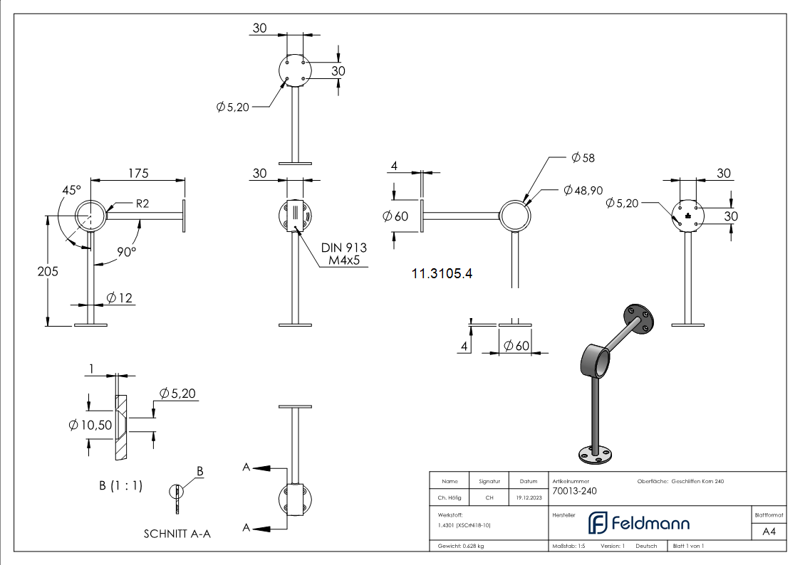 Fusslaufstuetze fuer Ø 48-3 mm V2A-11-3105.4