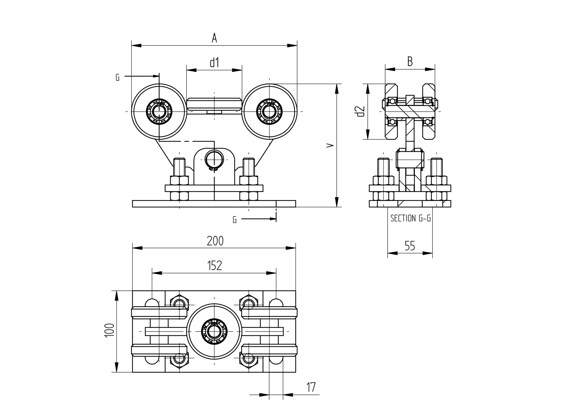 Laufwagen 5-raedrig Stahl verzinkt fuer Profil 70 x 70 mm-89-11H34470X70P-A.4