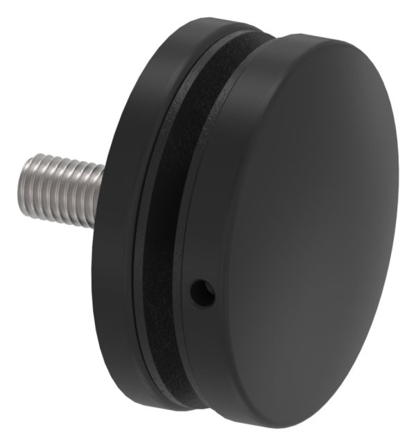 Glaspunkthalter 72mm- Anschluss- flach- V2A- pulverbeschichtet in RAL 9005 schwarz matt mit AbP-88-1160197-240.9005