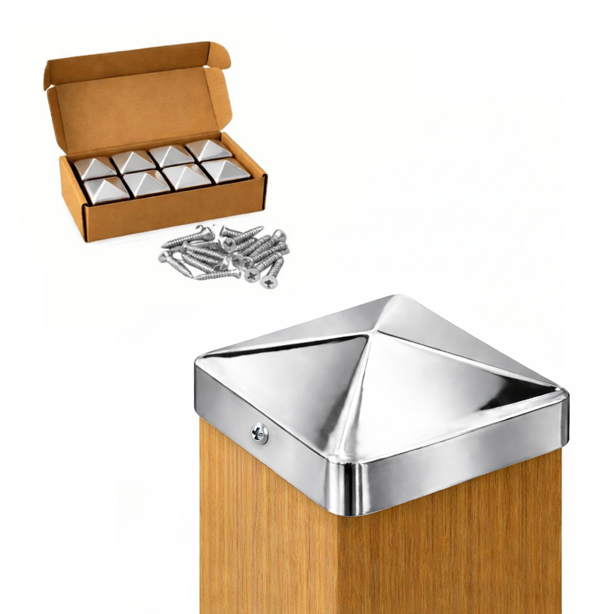 Pfostenkappe 70x70 mm Edelstahl V2A glaenzend poliert – 10er Set inkl. Schrauben-60220-70-012