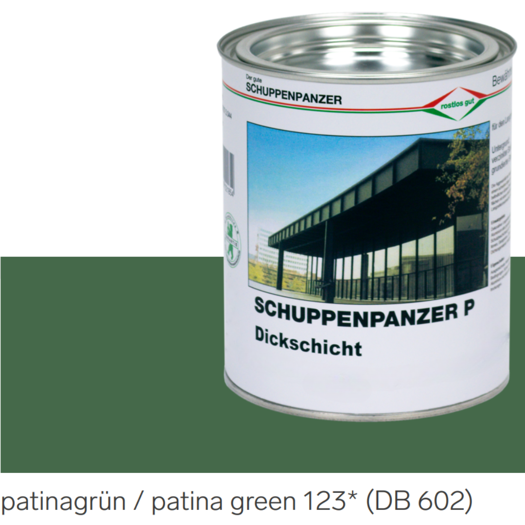 SCHUPPENPANZER-P Dickschicht 0609 patinagruen 123 DB 602 750 ml fuer Zaeune und STAHL-67-1042.8