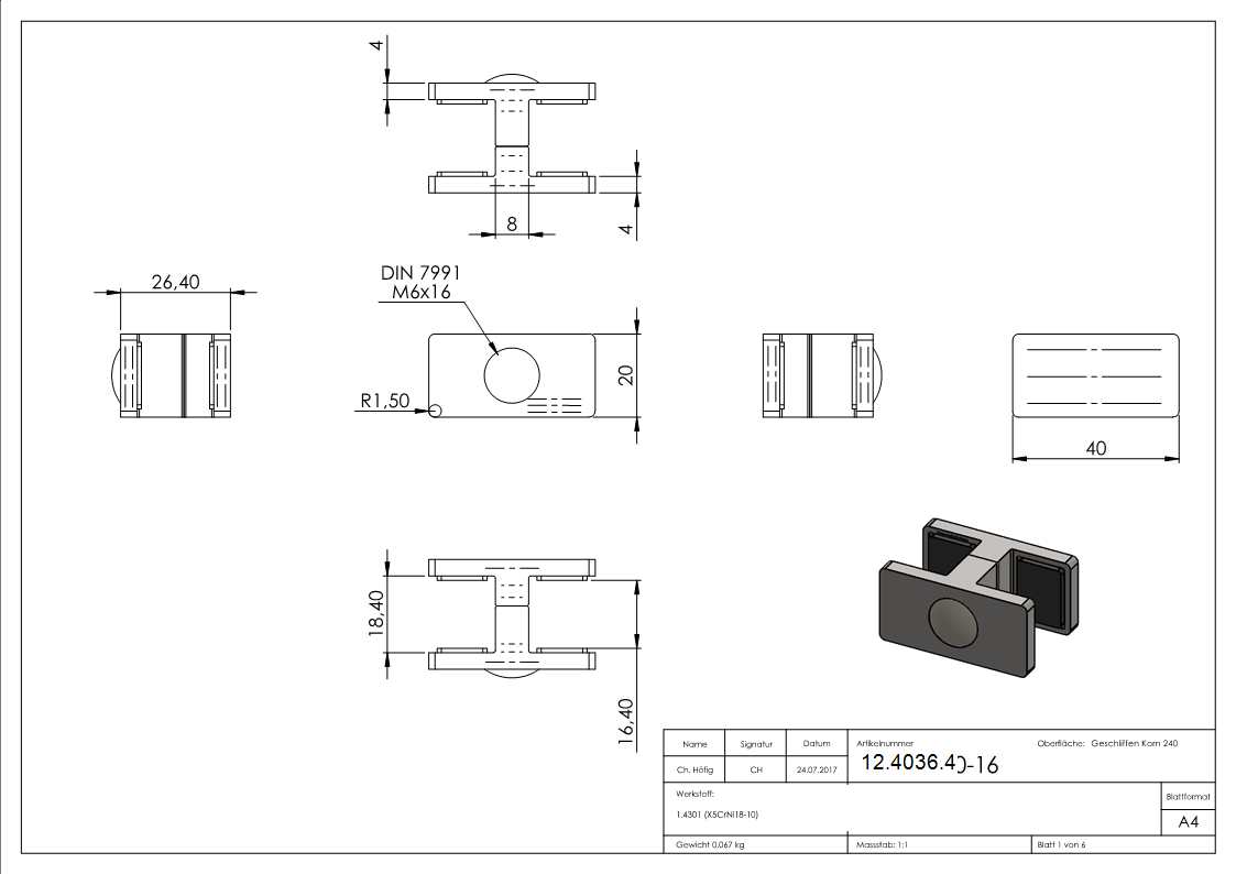 Glasausrichter - fuer Glas- 16-76-17-52 mm - V2A-12-4036.4