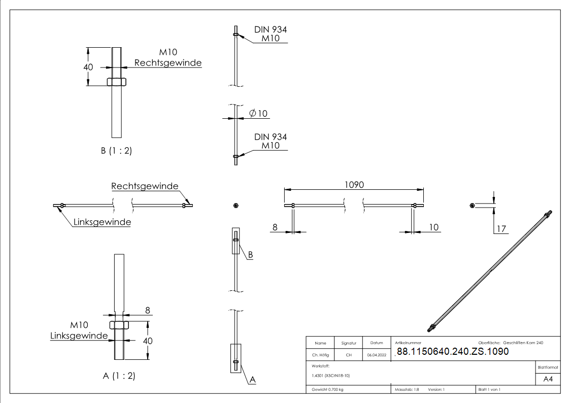 Zugstange zu Vordachsystem-88-1150640-240-ZS.1090