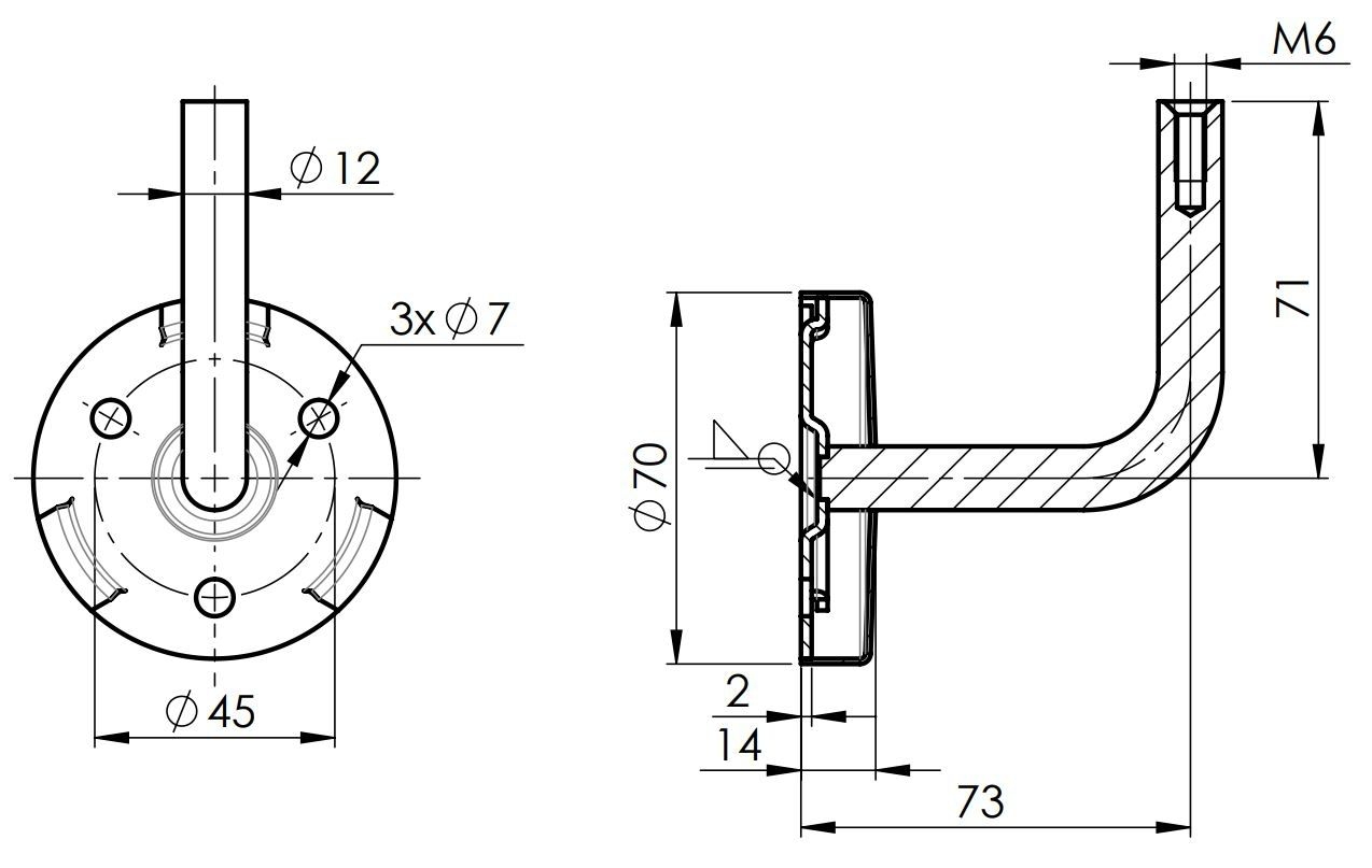 Handlaufhalter Handlaufanschlussplatte Universell - mit M6 Gewinde - Cliprosette Edelstahl-11-2080-A.4
