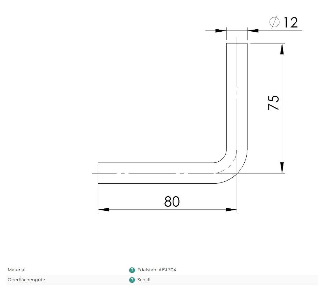 Edelstahl Buegel Ø 12 mm - beidseitig zum Anschweissen -V2A- Abstand 80 mm-11-2345-A.4