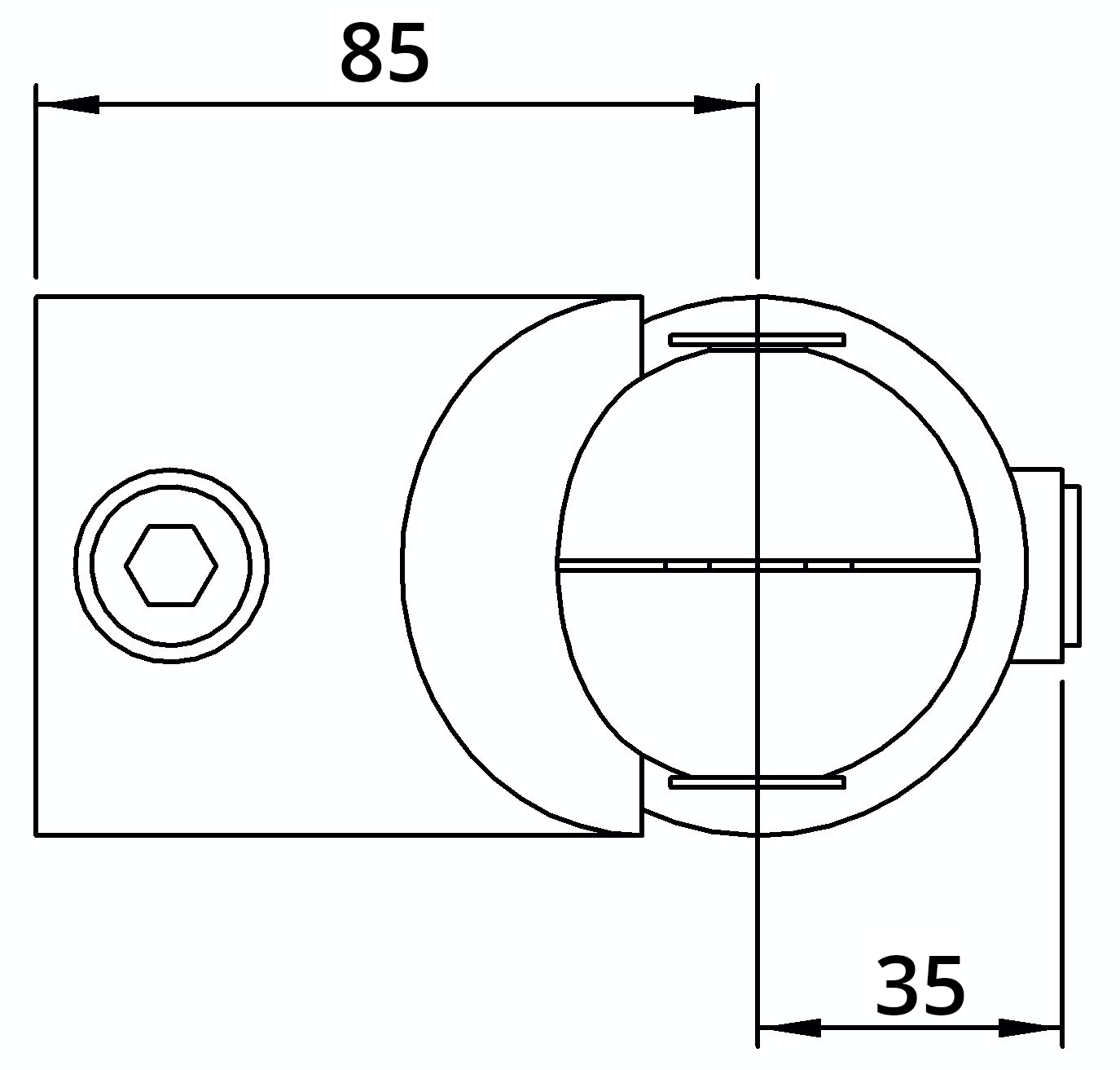 Rohrverbinder - Eckstueck verstellbar - 125HD48 - 48-3 mm - 1 1-2- - Feuerverzinkt u. Elektrogalvanisiert-125HD48