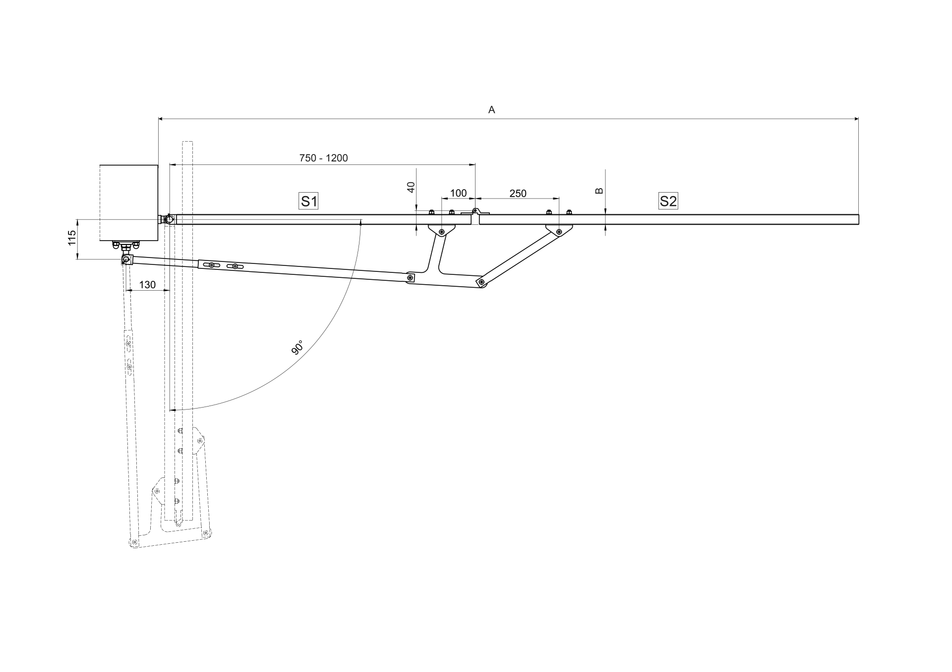 Faltmechanismus Edelstahl AISI 304 fr Flgeltore- Torbreite 1500-3000 mm-89-11AFS110D-A.4