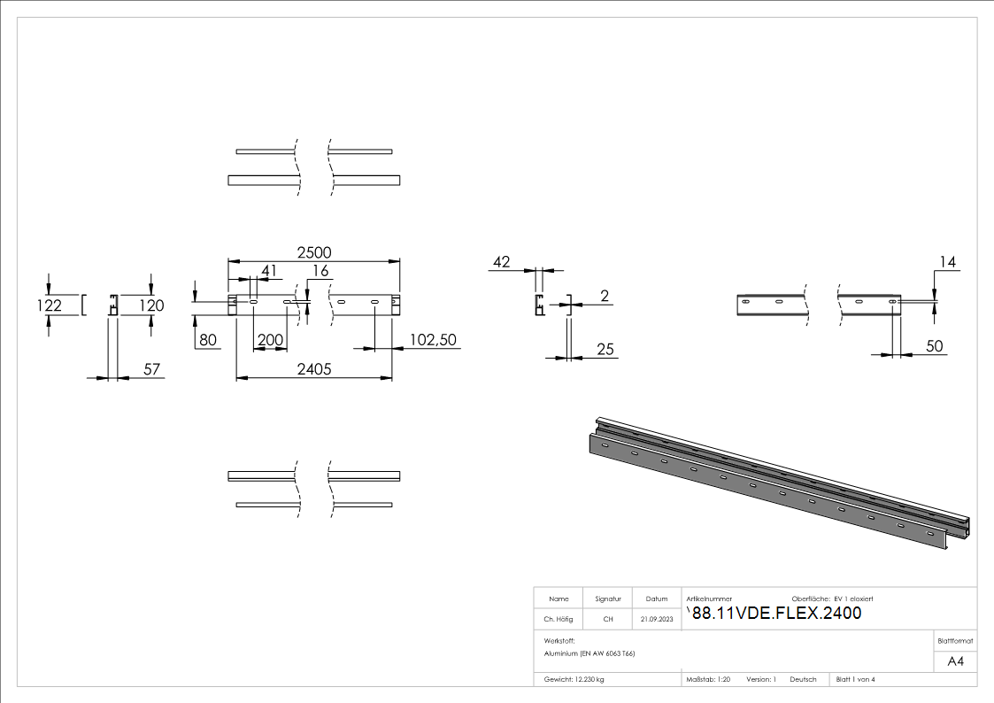 FLEX-MOUNT PRO Profil-Set fuer eleganza canopy Vordach 2400-88-11VDE-FLEX.2400