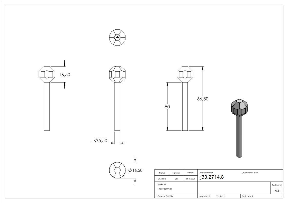 Kugelkopfbolzen Ø 5-15 mm - schwere Ausfuehrung - Stahl S235JR- roh-30-2714.8