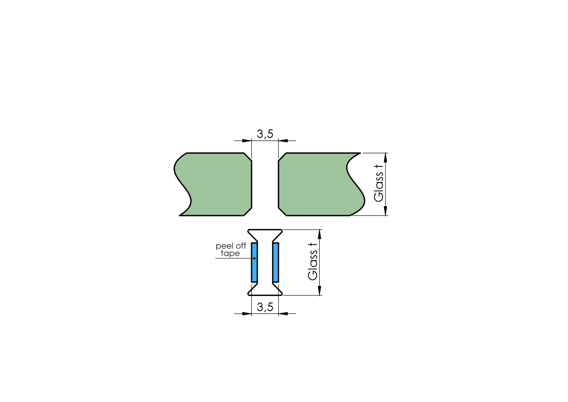 Dichtungsprofil H-Profil Kunststoff fuer Glas 8 mm L=3000 mm klar-89-11GSPVCH8-A.4