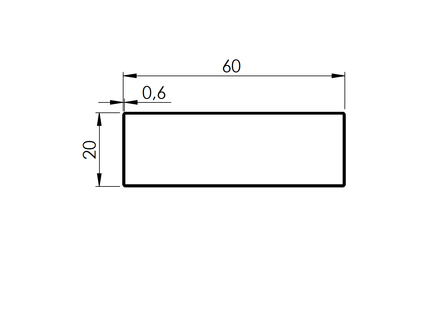 Edelstahlprofil V2A 20x60x0-6 mm geschliffen 6000 mm-89.A20X60X066000
