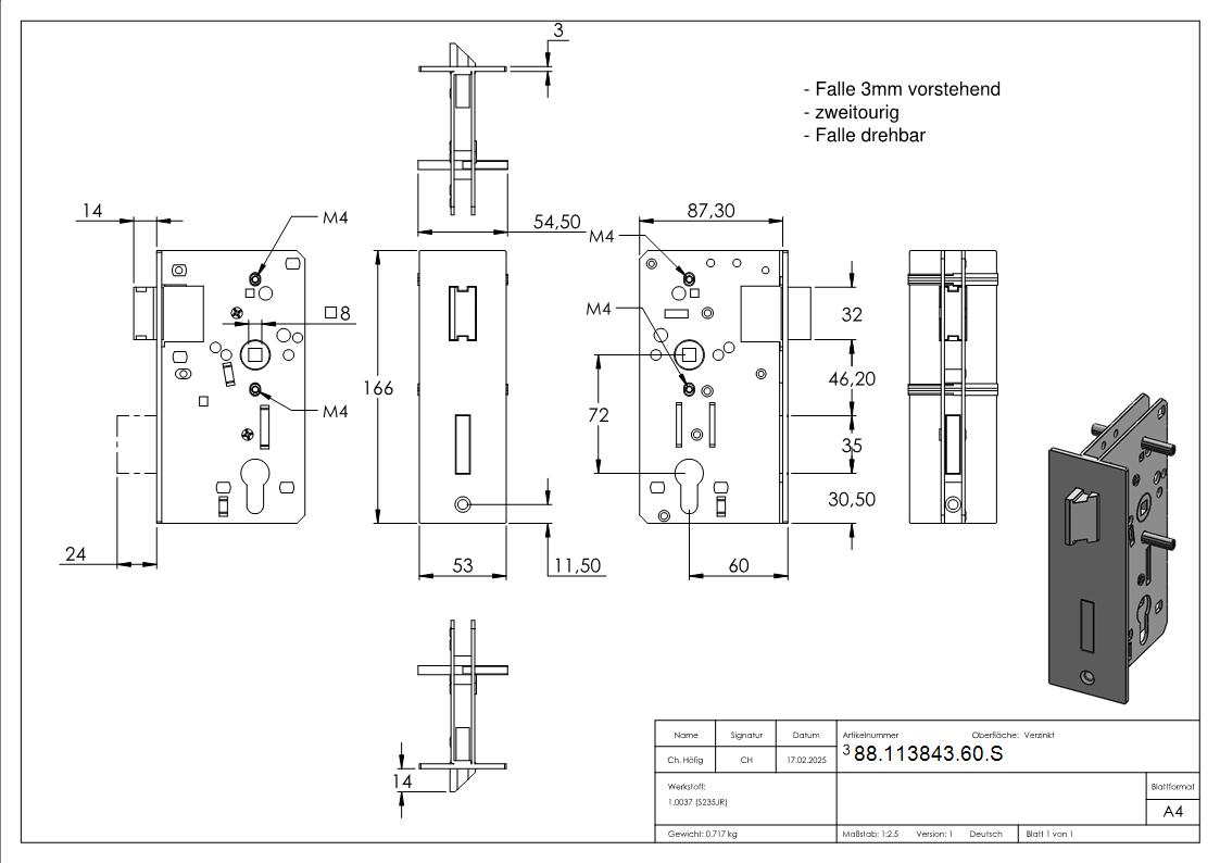 Rohrrahmenschloss AMF Schloss verz- - AMF Artikel- 16774-88-113843-60.S