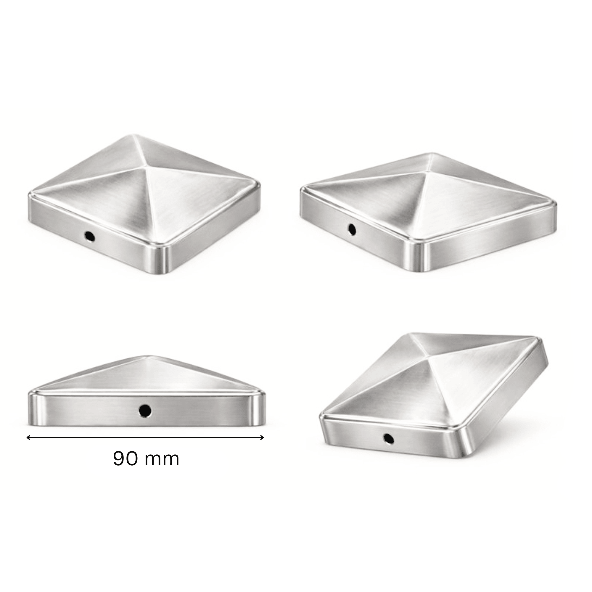 Pfostenkappe 90x90 mm Edelstahl V2A geschliffen – 10er Set inkl. Schrauben-60220-90-022
