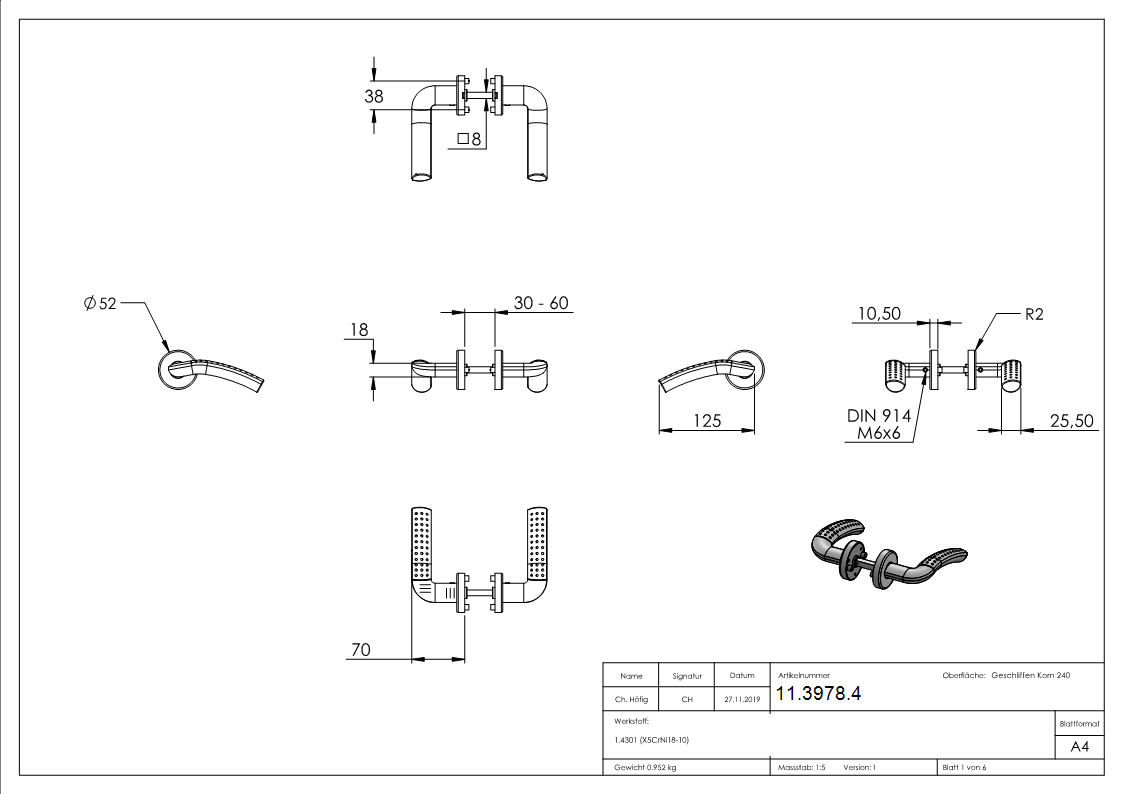 V2A Tuerdrueckerpaar drehbar inklusive 8 mm Drueckers-11-3978.4
