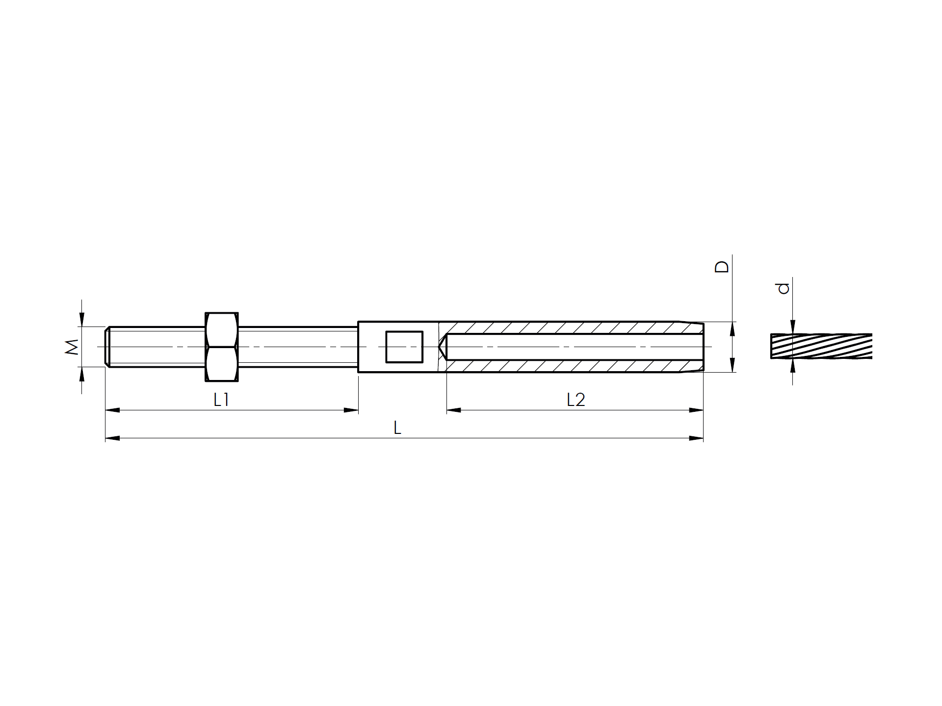 Seilspanner Edelstahl AISI 316 L 108 mm fuer 4 mm Kabel Gewinde M6 Schliff-89-11A14L54-A.4