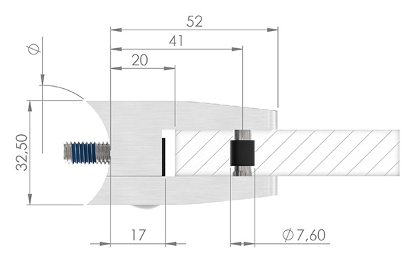 Glasklemme 52x52x32-5 mm AbZ fuer Anschluss flach V4A-10-3100ABZ.1