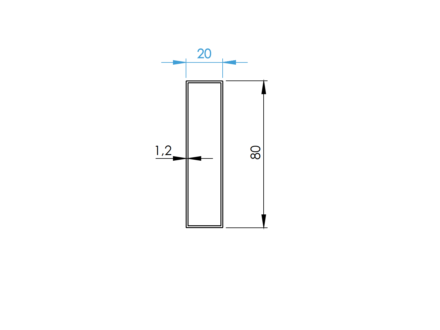 Rechteck Hohlprofil Stahl 20x80x1-2 mm verzinkt 6 m-89-11ZN20X80X126000-A.4