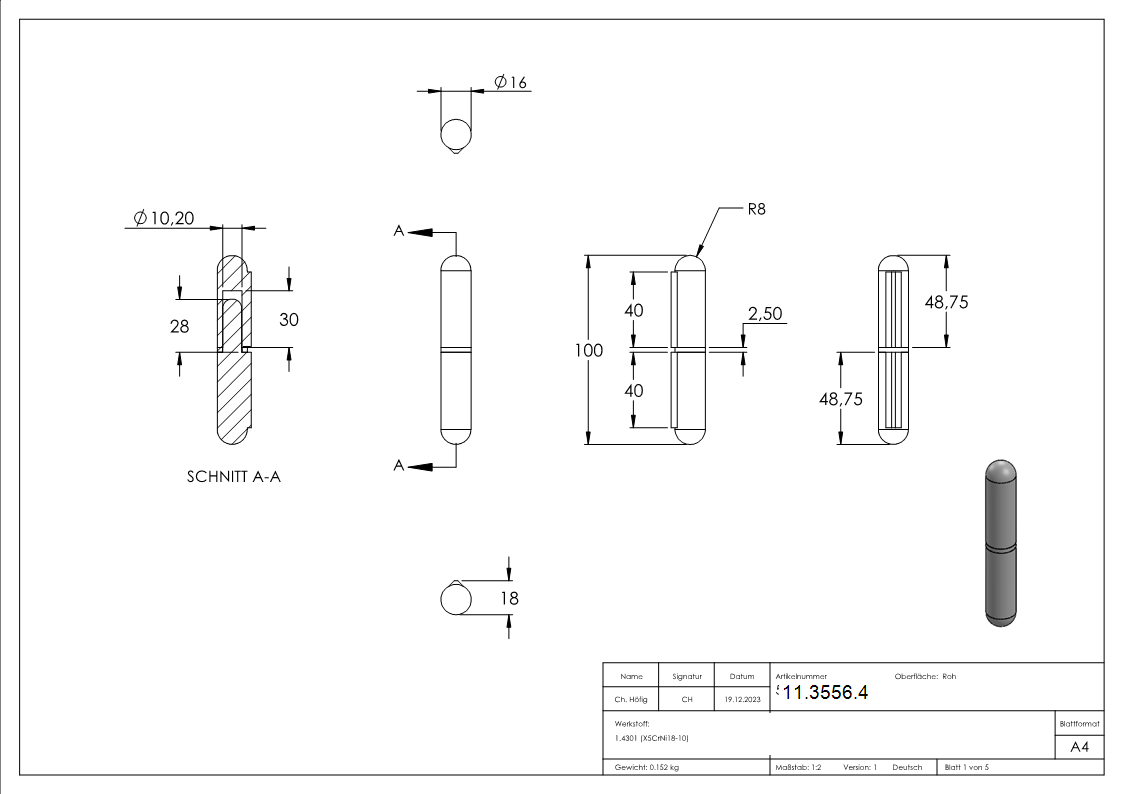 Anschweissband V2A 100 mm mit festem Stift-11-3556.4