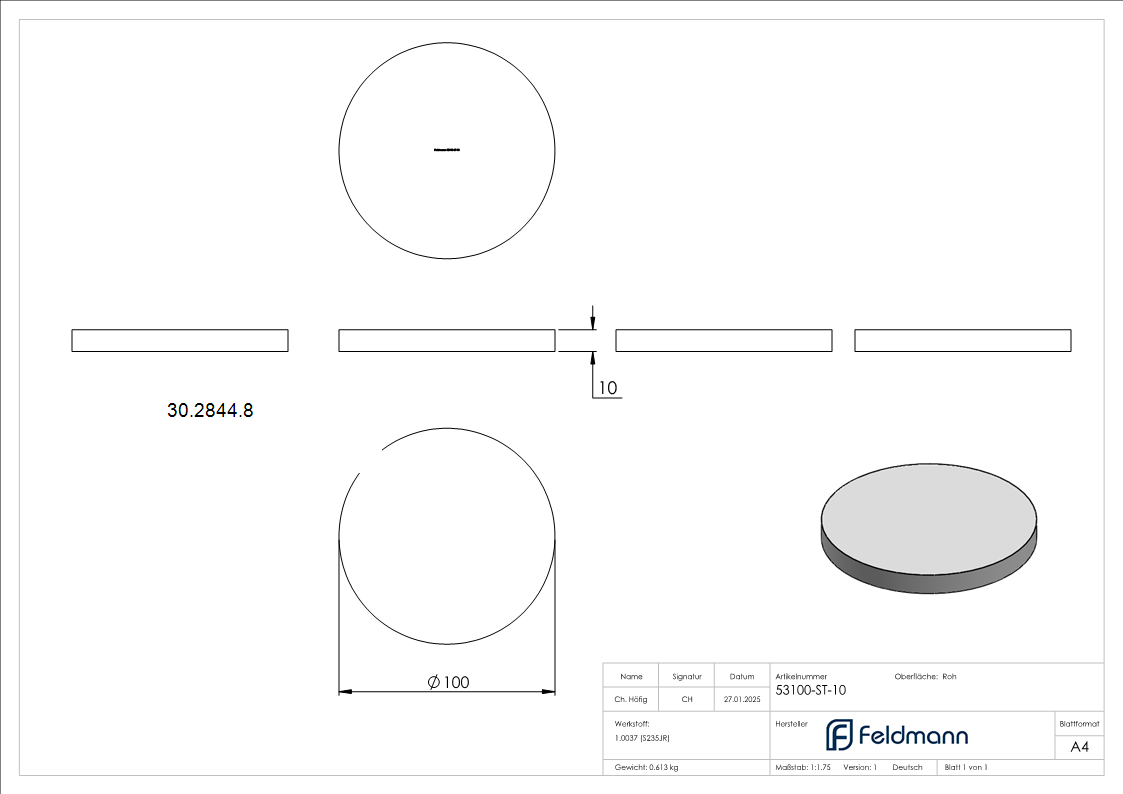 Ronde - Ø 100x10 mm - Stahl S235JR- roh-30-2844.8