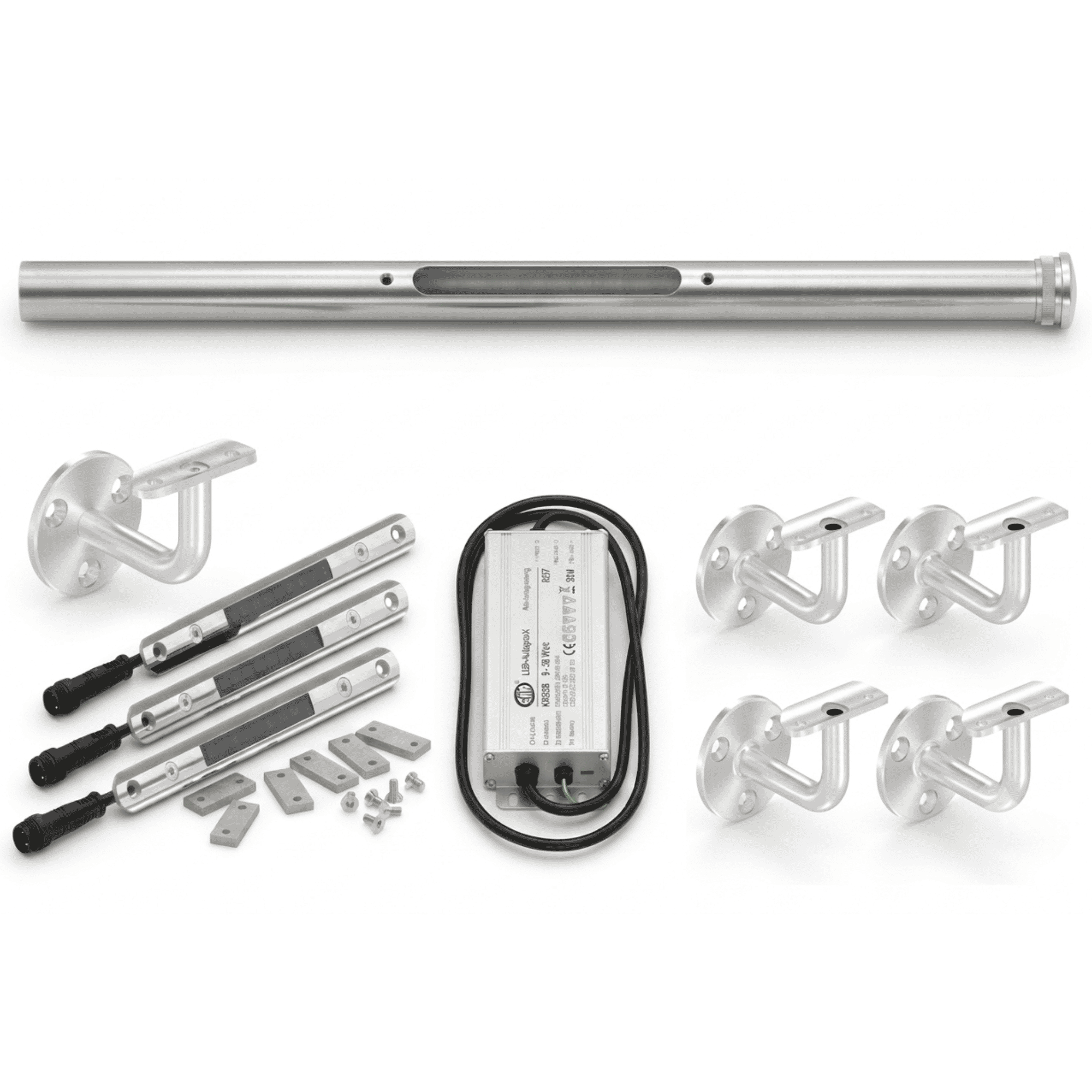 LED-Handlauf Komplettset Edelstahl V2A – Ø 42-4 x 2-0 mm- 6 Meter- warmweiss 3000 K- dimmbar-88-11LED-R42-SPOT.SET