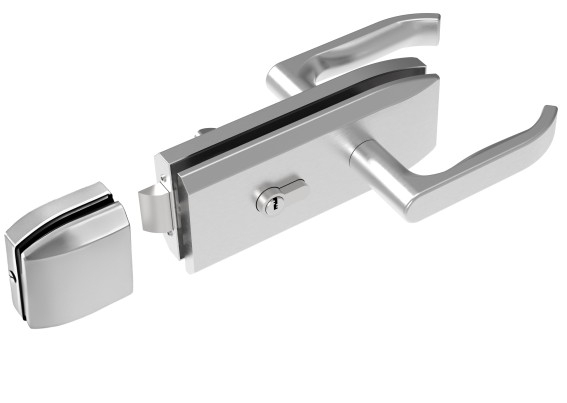 Glastuerschloss Edelstahl AISI 304 fuer 8-12mm Glas mit Drueckergarnitur - Gegenstueck-89-11GS304D201L18DS-A.4