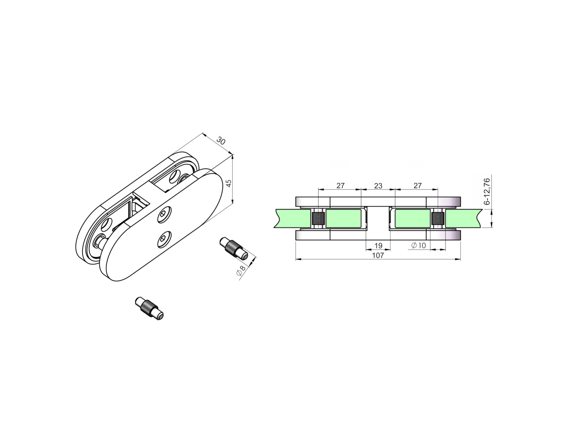 Glasklemme Edelstahl V4A geschliffen fuer Glas 6-12-76 mm Modell 25-89-11A142500700-A.4