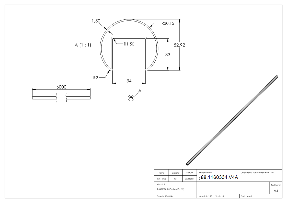 Nutrohr 60-3 x 1-5mm- L=6m- V4A Edelstahl-88-1160334.V4A