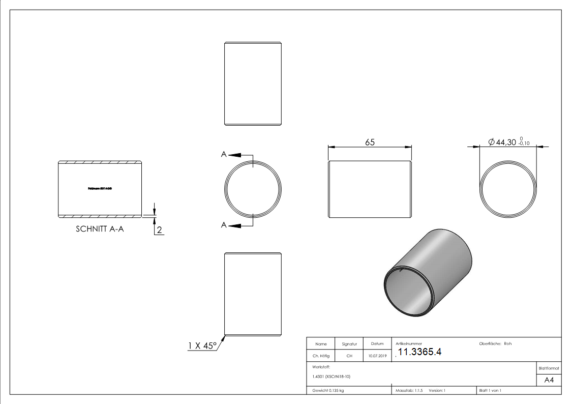 Verbindungshuelse fuer Rundrohr Ø 48-3x2-0 mm V2A-11-3365.4