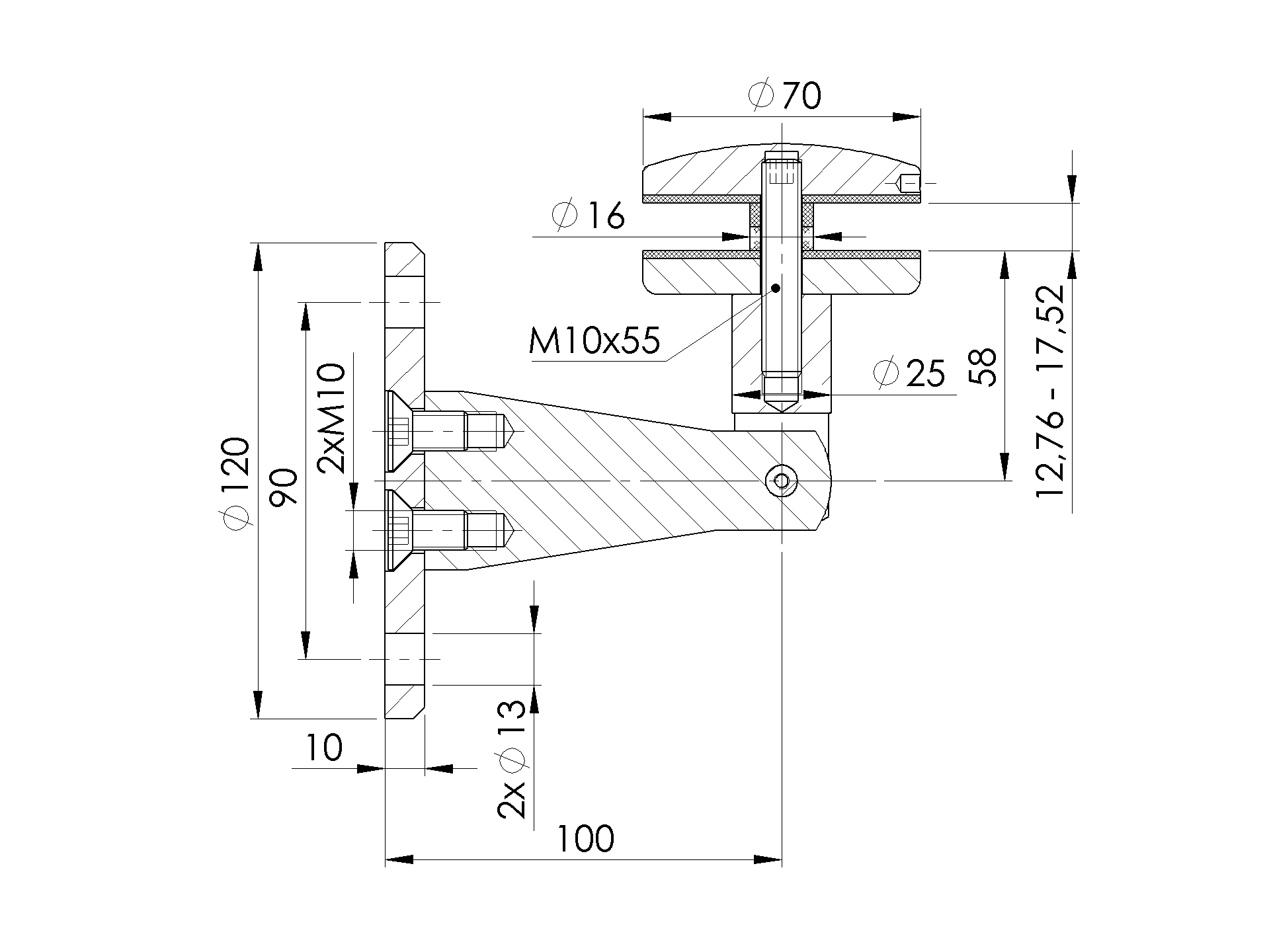 Vordachhalterung unten Edelstahl AISI 316 verstellbar fuer Glas-89-11A1412070R-A.4