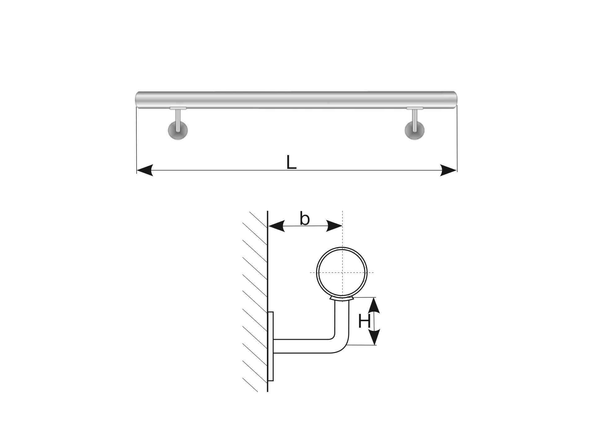 Edelstahl Handlauf Bausatz Edelstahl AISI 304 Rund Ø 50 mm L 3000 mm Wandabstand 75 mm Schliff mit Duebel und Schrauben-89-11AM3000-A.4-D