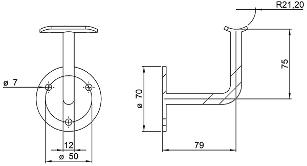 Handlaufhalter - mit Ronde 70x4 mm - fuer Rohr Ø 42-4mm 3 - Stahl S235JR- roh-30-1420.8