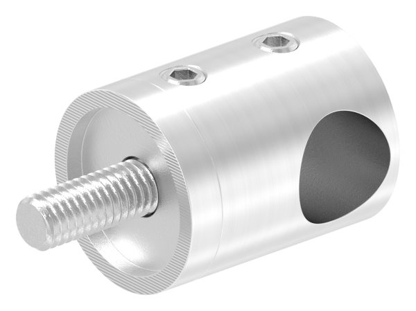 Querstabhalter V2A Edelstahl – Anschluss FLACH passend fuer Rundstaebe 12 mm mit Sackloch Abschluss rechts inkl- Schrauben-11-1035.4