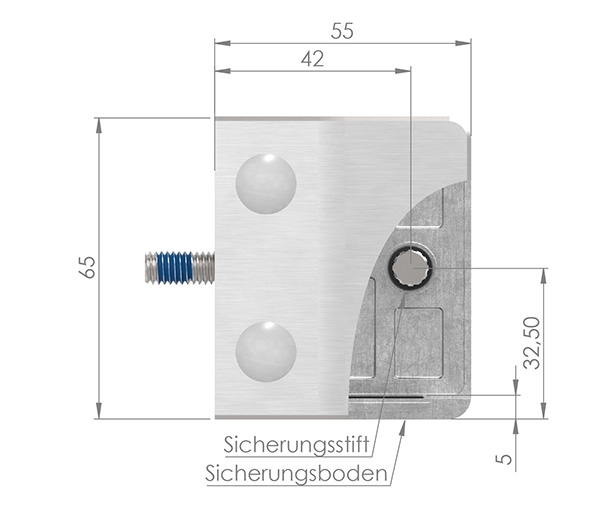 Glasklemme 55x65x37-5 mm AbZ fuer Anschluss flach Edelstahleffekt-10-3200ABZ.2
