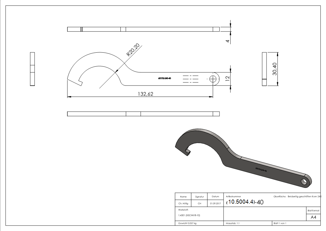 Hakenschluessel fuer Glaspunkthalter Ø 40 mm-10-5004.4