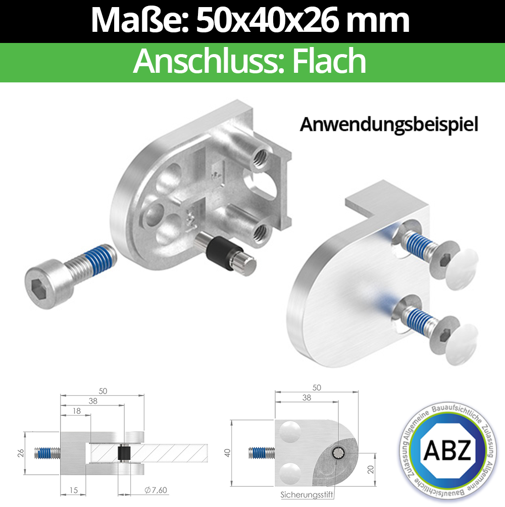 Glasklemme 50x40x26 mm AbZ fuer Anschluss Flach - Ø 33-7 mm - Ø 42-4 mm - Ø 48-3 mm - Ø 60-3 mm-10-MODELL30-1-4-7.1