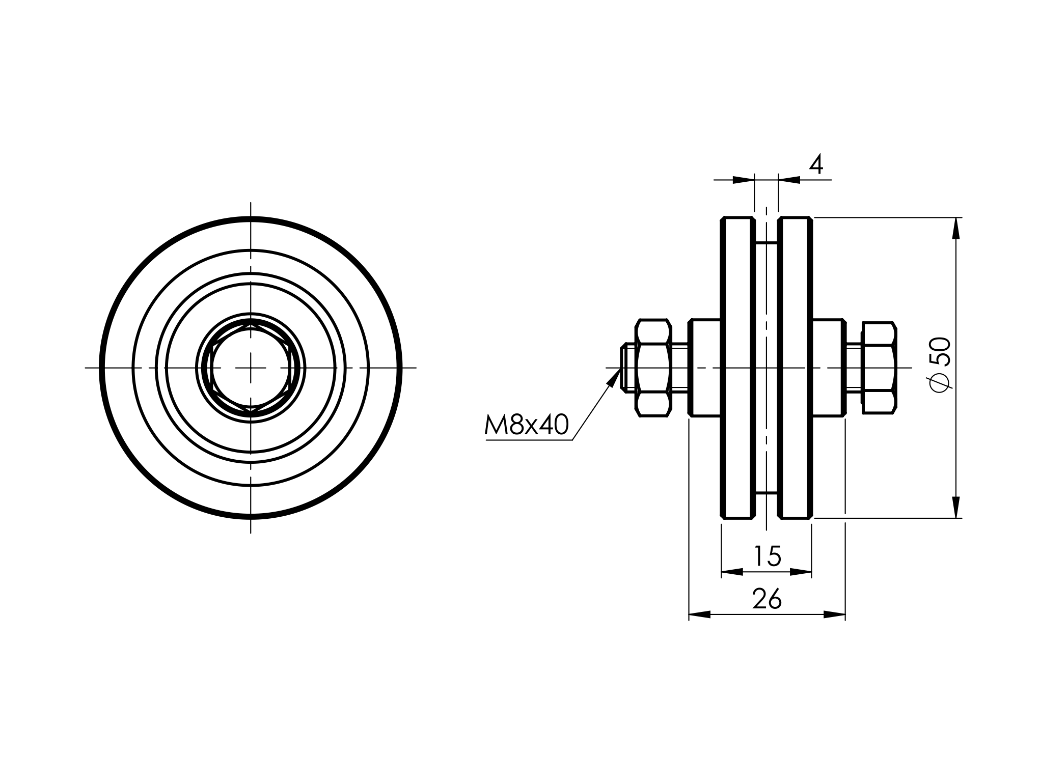Schiebetorrolle Stahl verzinkt  50 mm mit H-Rille fr max- 120 kg-89-11H06H50C-A.4