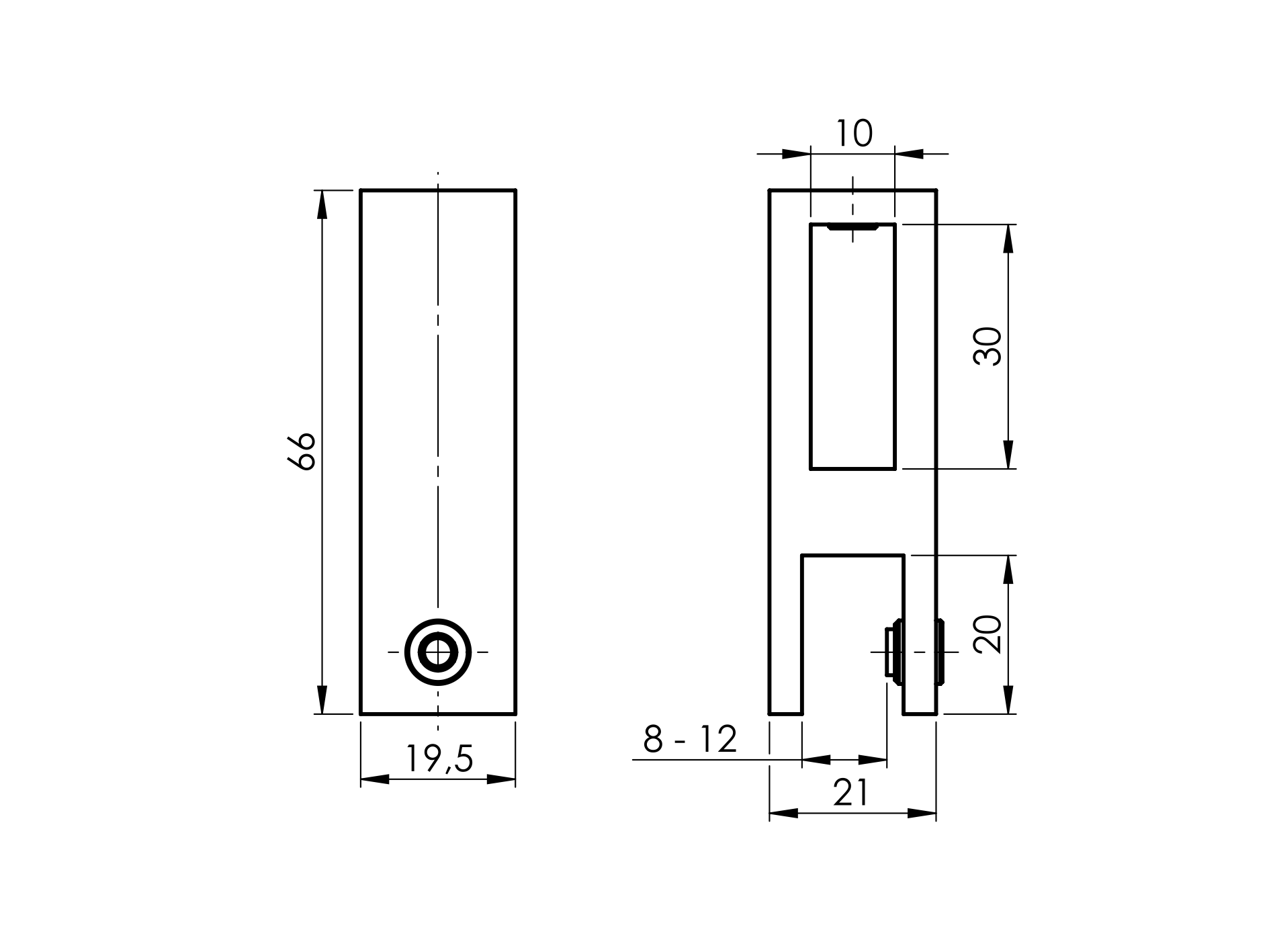 Stangenhalter fuer Rundstange Ø 19 mm- Edelstahl V2A- 30x10 mm Profil- glanz-89-11GS304ZP223PCR-A.4