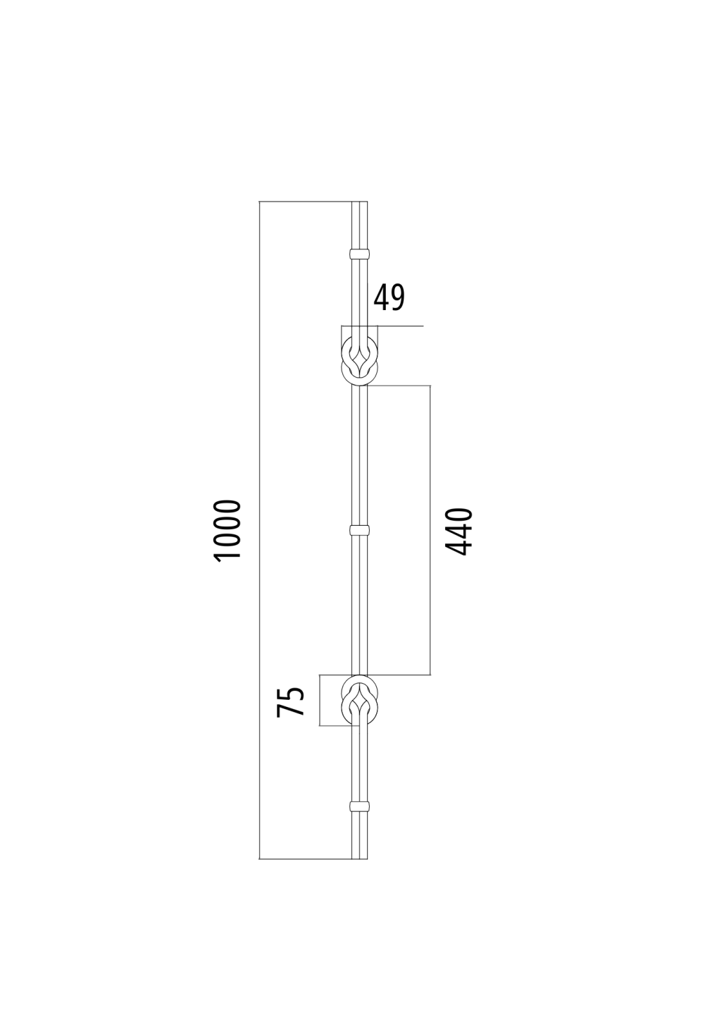 Geschmiedeter Zierstab Stahl Rund 1000mm D12mm mit 2 Elementen-89-11T107352-A.4