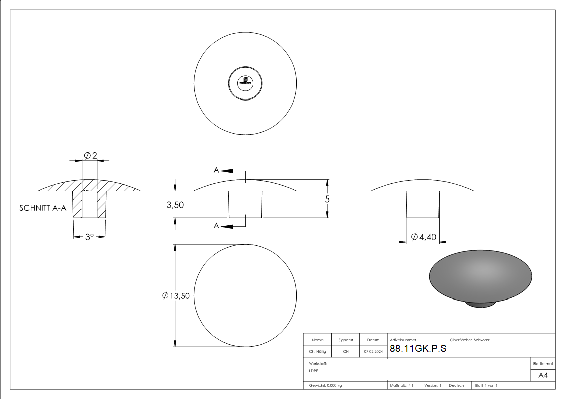 Plastikkappe fuer Innensechskantschraube M6-schwarz-88-11GK-P.S