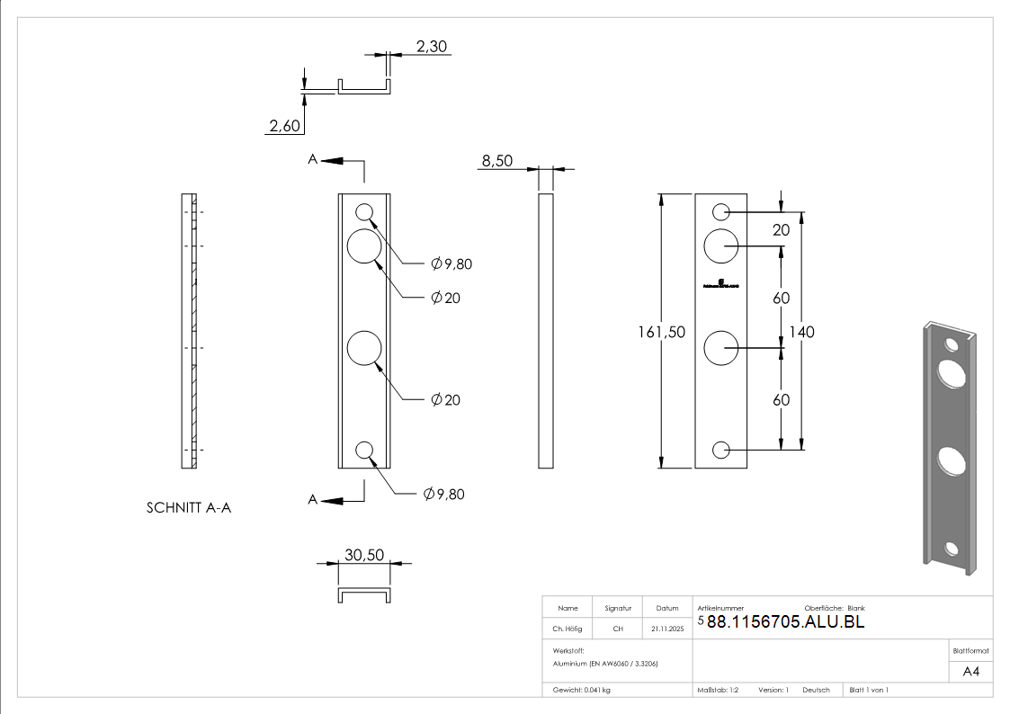 Adapter fuer Gittertorschloesser GTS2- fuer Rundrohre Ø 33 - 60mm- blank-88-1156705-ALU.BL