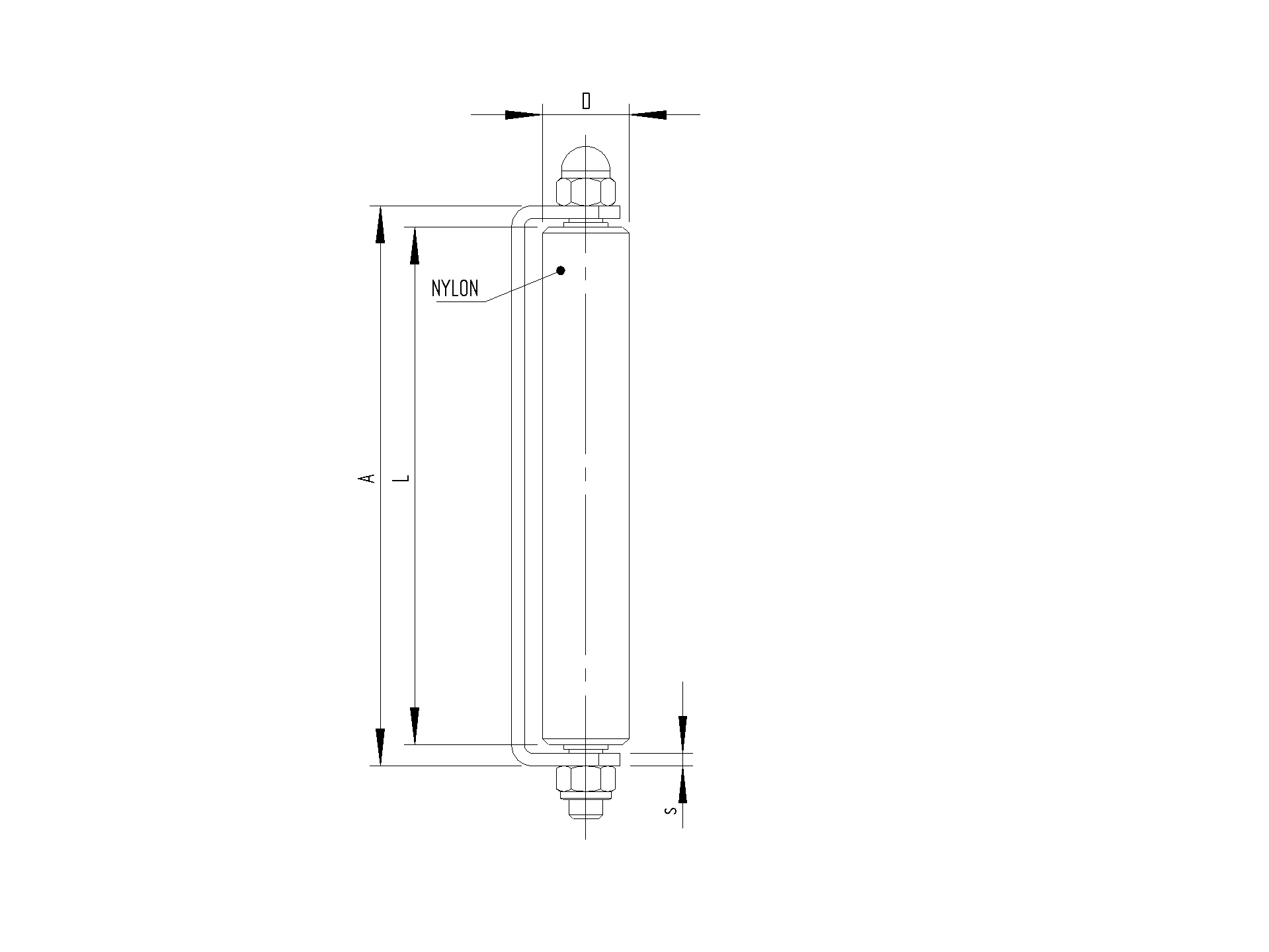 Fhrungsrolle mit Halter Stahl verzinkt - Nylon Rolle  66 mm L=305 mm wei-89-11H21305W-A.4